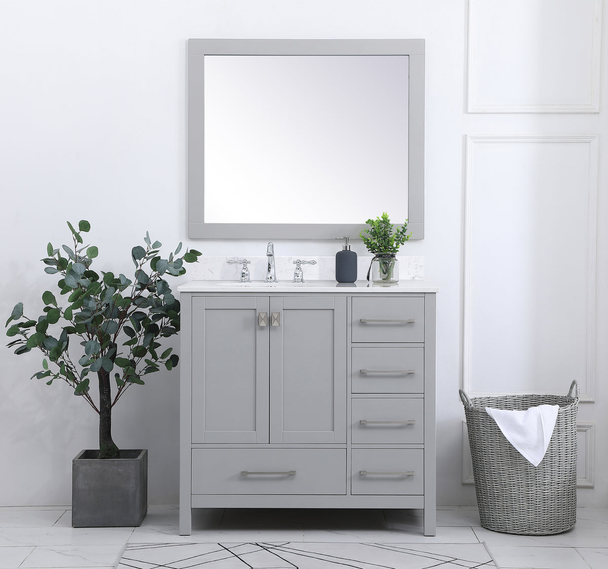 36 inch Single Bathroom Vanity in Gray with Backsplash