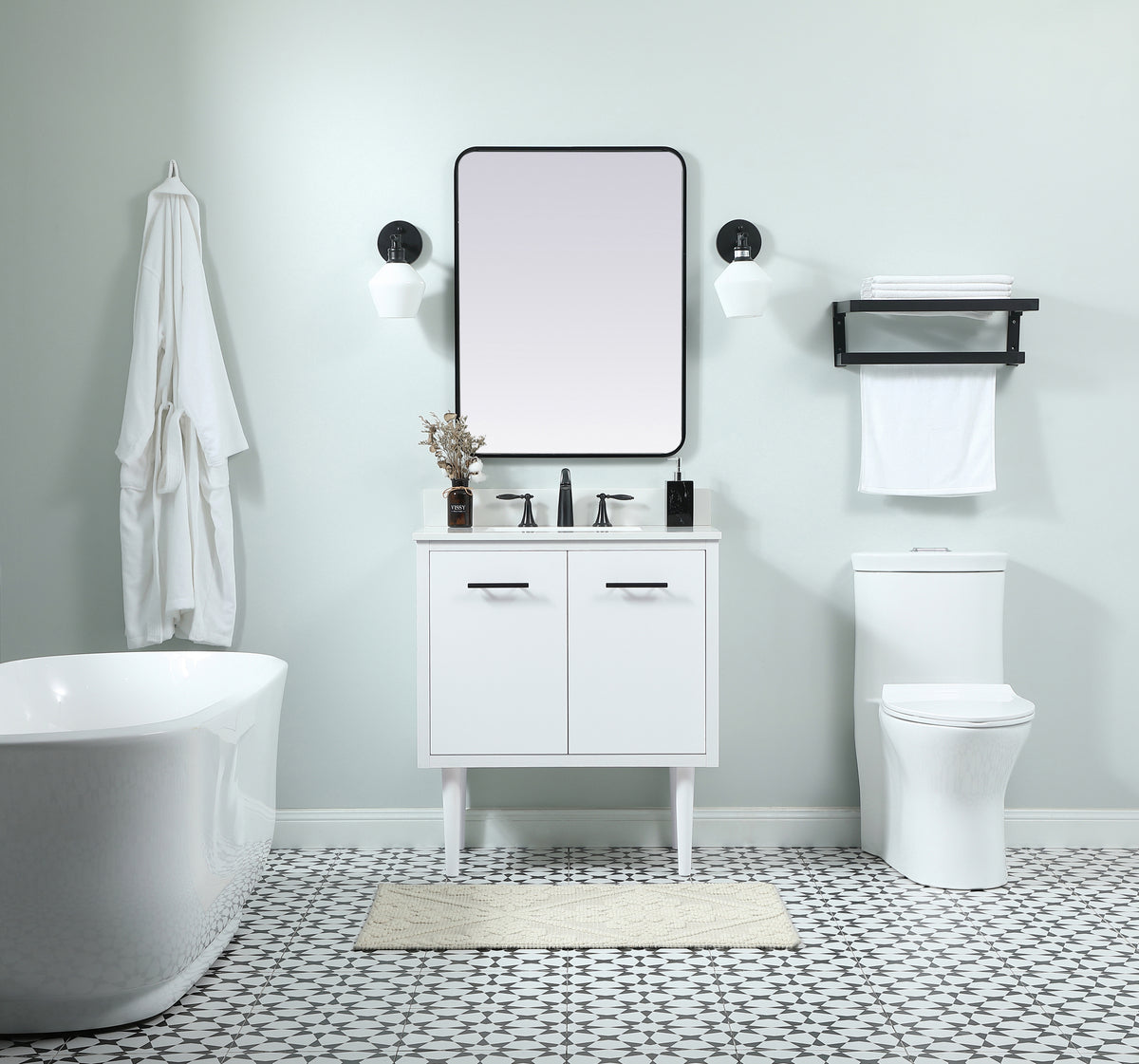 30 inch Single bathroom vanity in white with backsplash