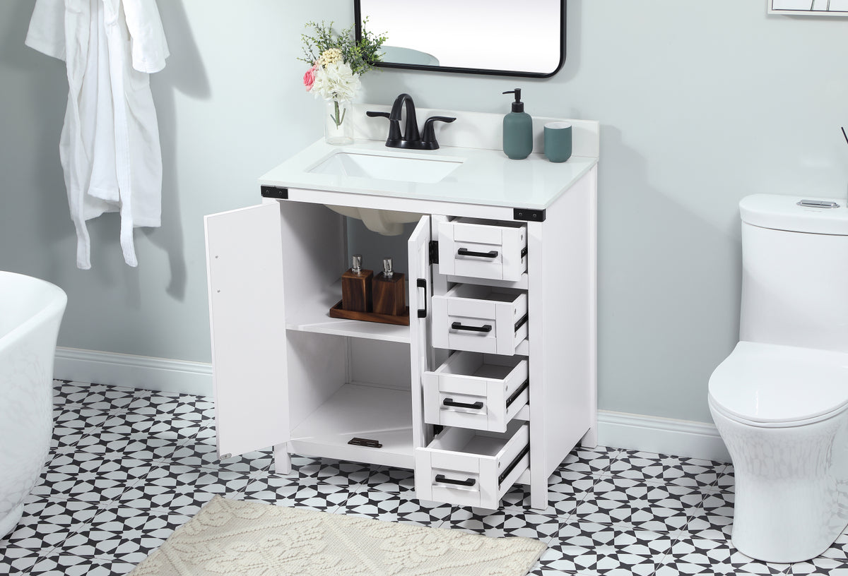 32 inch Single bathroom vanity in white with backsplash