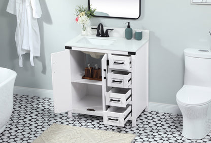 32 inch Single bathroom vanity in white with backsplash