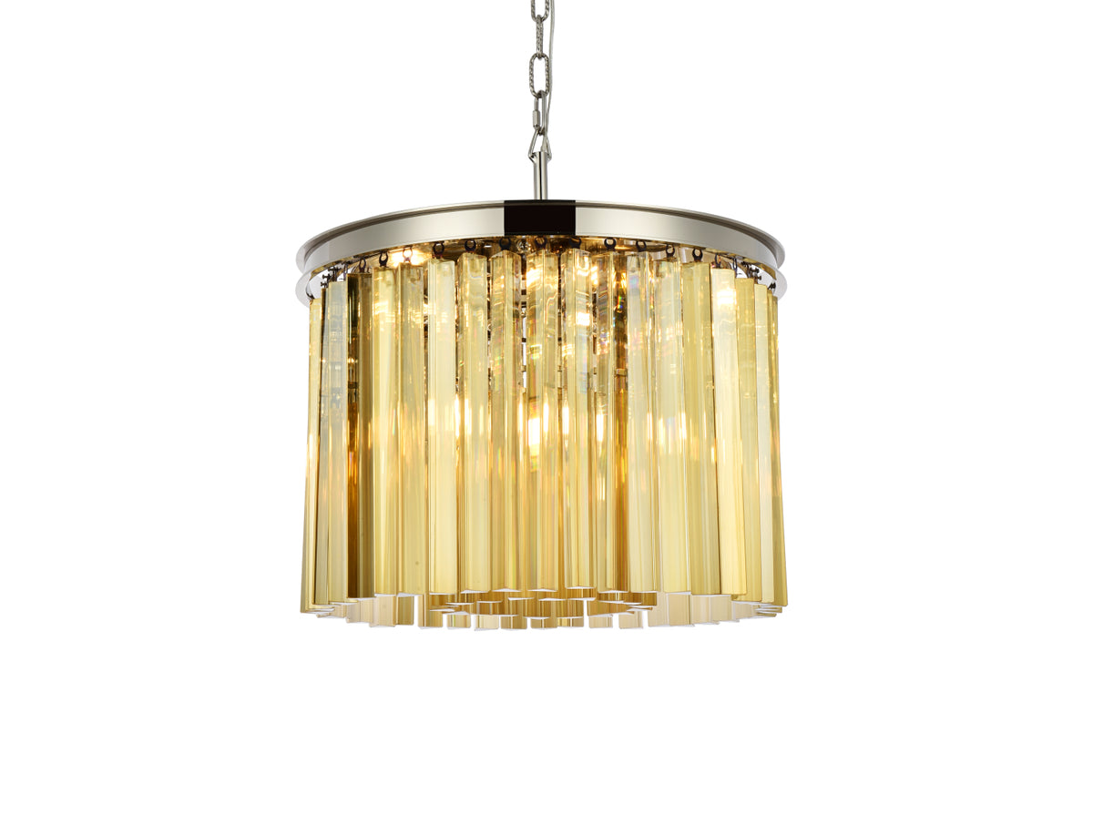 Sydney 6 light polished nickel Pendant Golden Teak (Smoky) Royal Cut Crystal