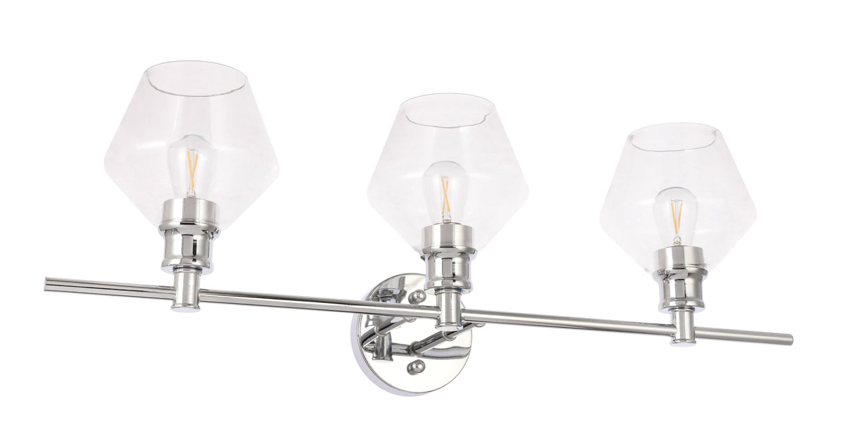 Gene 3 light Chrome and Clear glass Wall sconce
