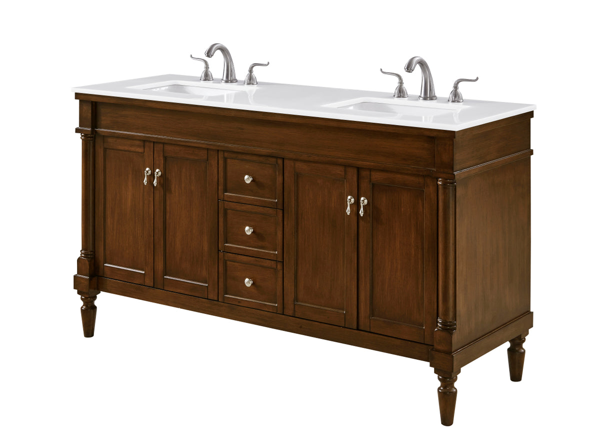 60 inch Single Bathroom vanity in Walnut with ivory white engineered marble
