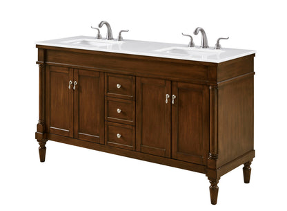 60 inch Single Bathroom vanity in Walnut with ivory white engineered marble