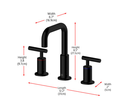 Tobias 8 inch Widespread Double Handle Bathroom Faucet in Matte Black