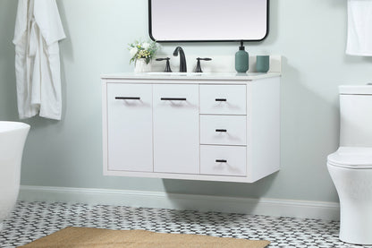 36 inch Single bathroom vanity in white with backsplash