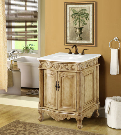 27 inch Single Bathroom vanity in Antique Beige with ivory white engineered marble