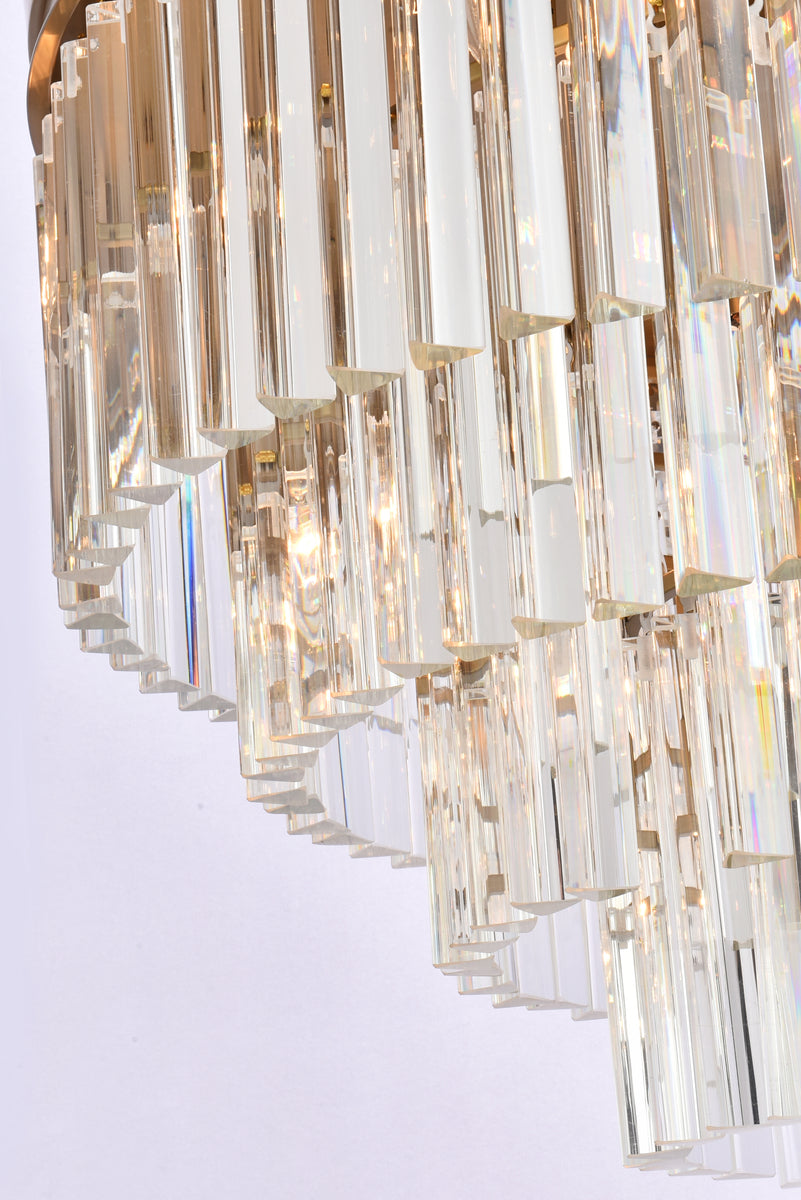 Sydney 32 inch round crystal flush mount in satin gold