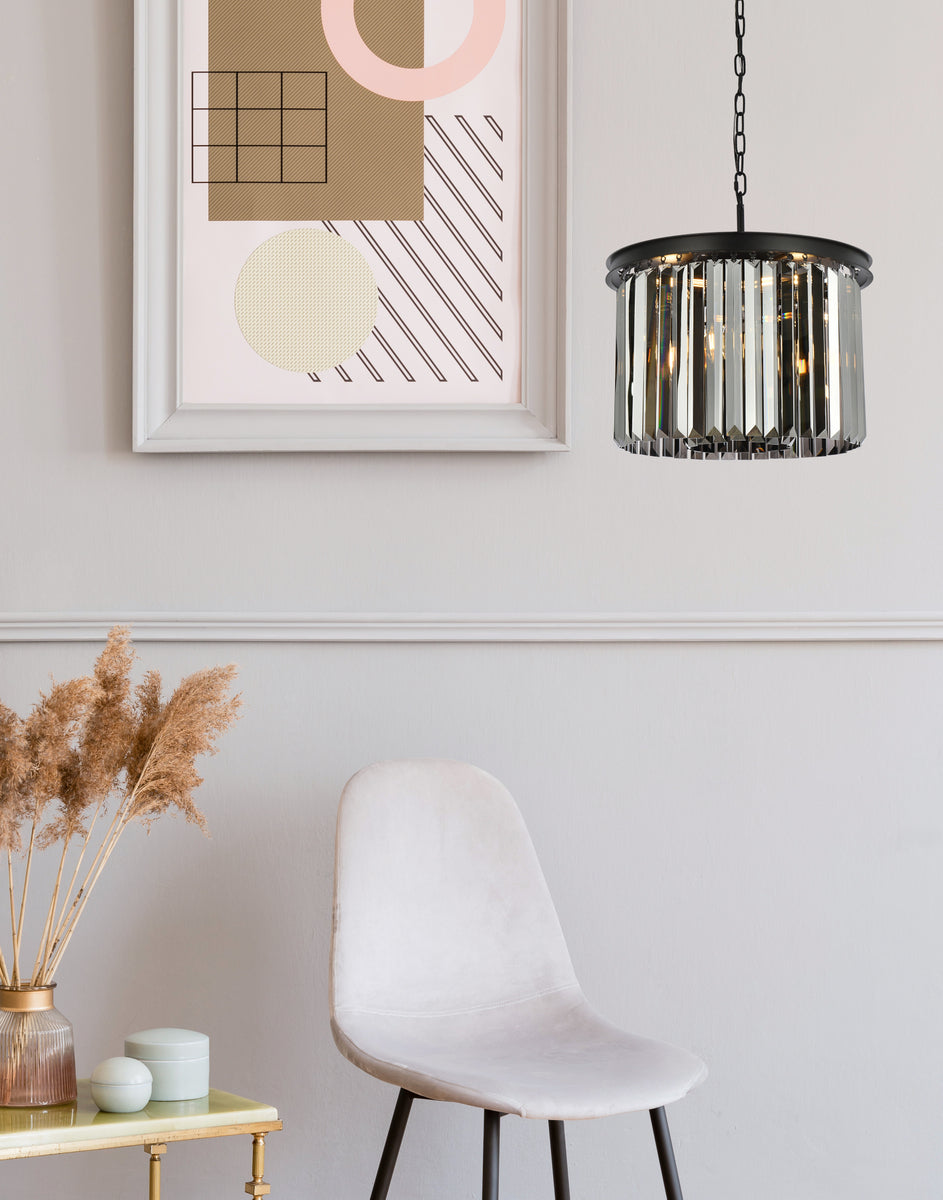 Sydney 6 light Matte Black Pendant Silver Shade (Grey) Royal Cut Crystal