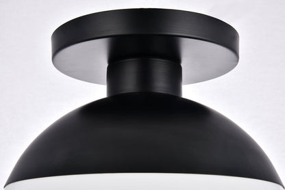 Eclipse 1 Light Black Flush Mount With Frosted White Glass