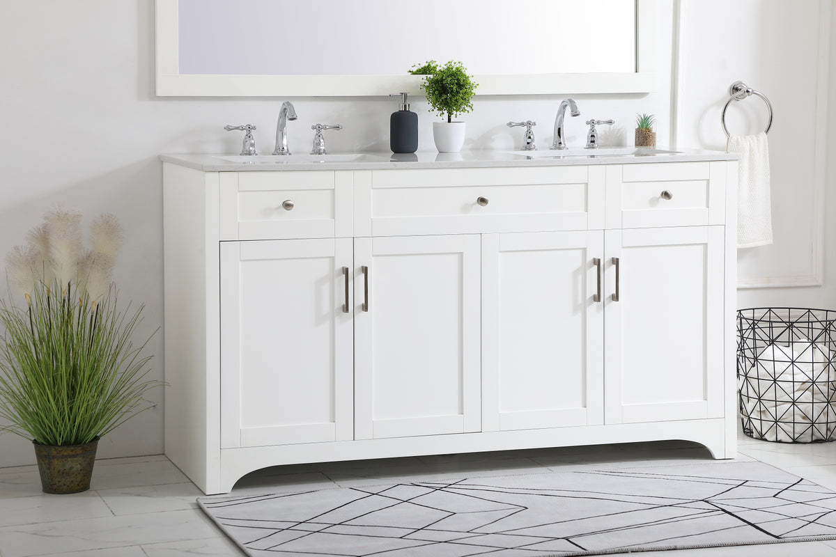 60 inch Double Bathroom Vanity in White