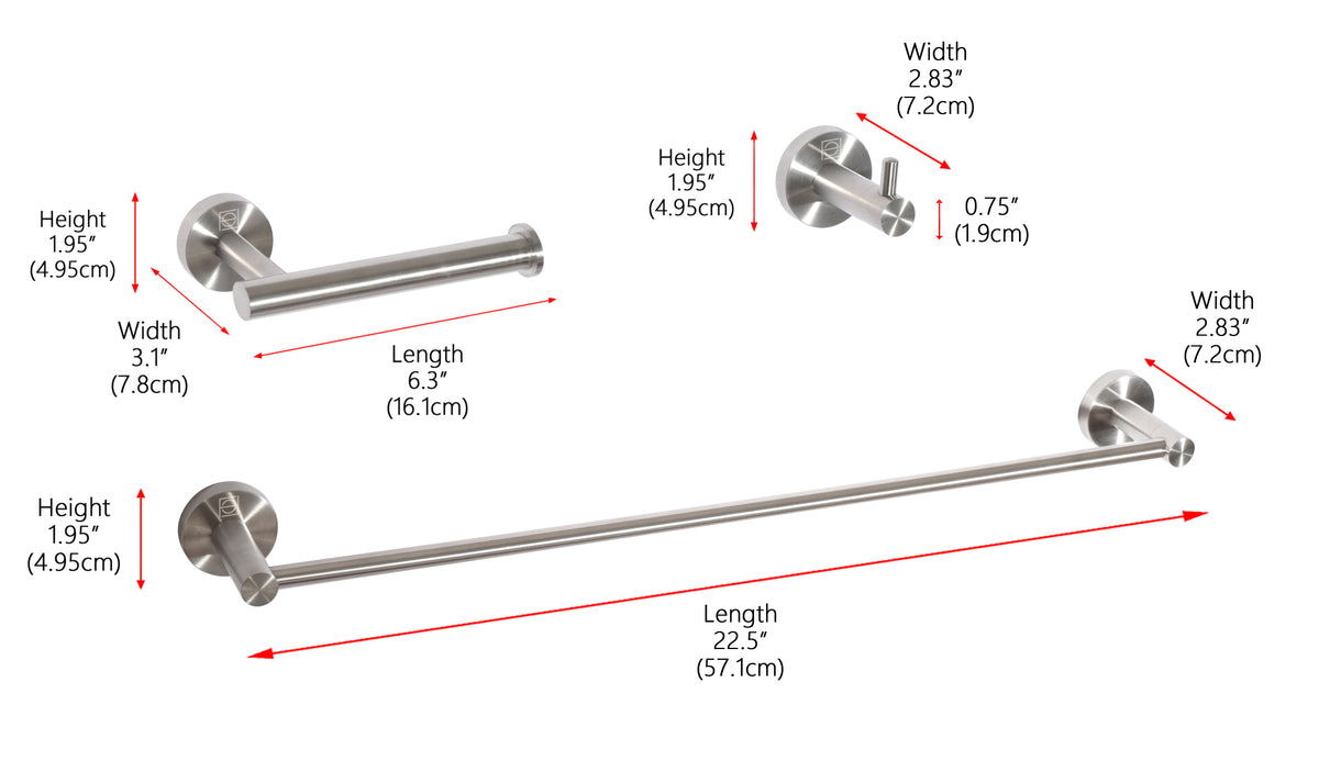 Freya 3-Piece Bathroom Hardware Set in Brushed Nickel