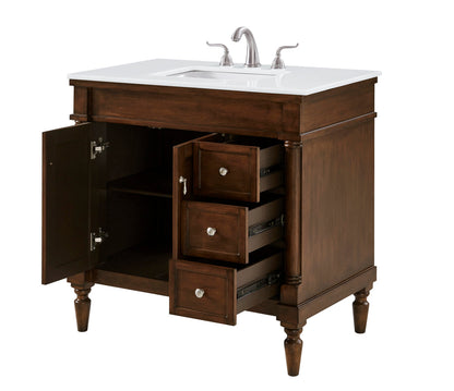 36 inch Single Bathroom vanity in Walnut with ivory white engineered marble