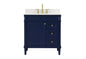 32 inch Single bathroom vanity in blue with backsplash