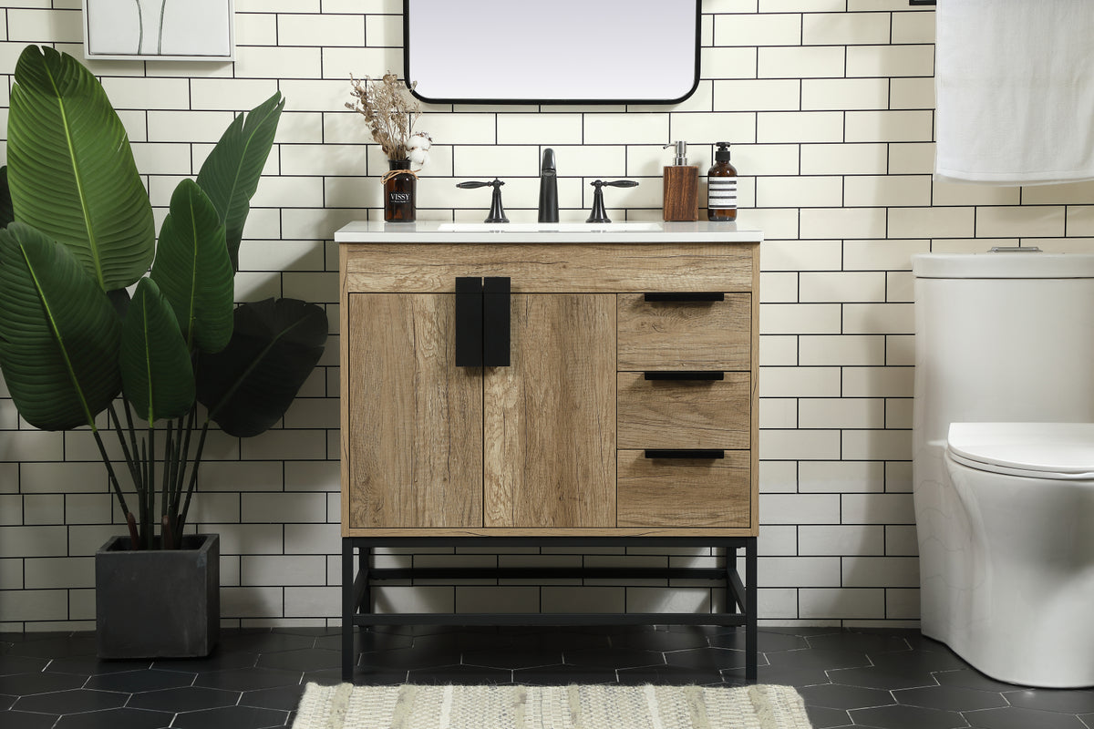 32 inch Single bathroom vanity in natural oak