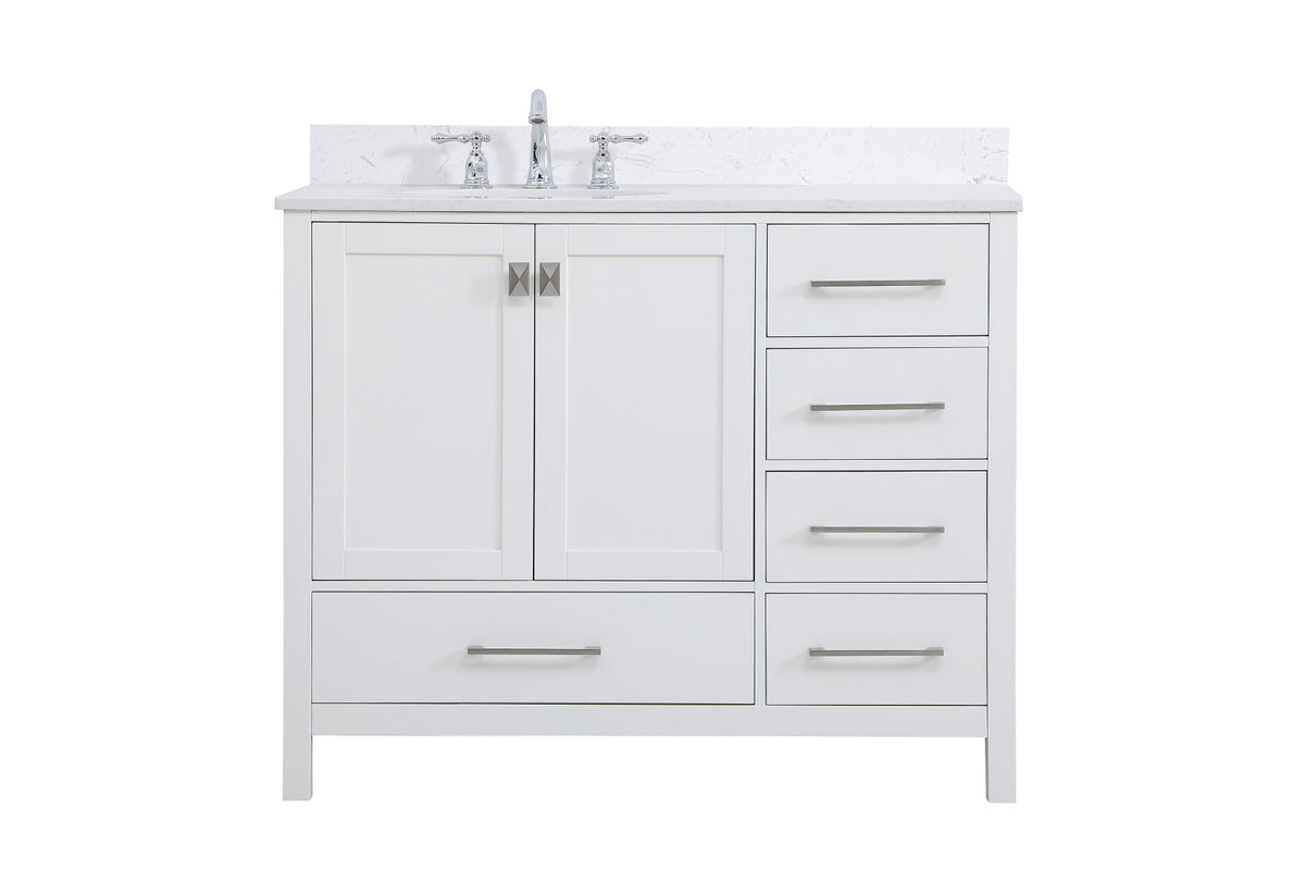 42 inch Single Bathroom Vanity in White with Backsplash