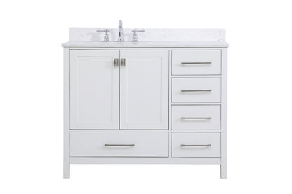 42 inch Single Bathroom Vanity in White with Backsplash