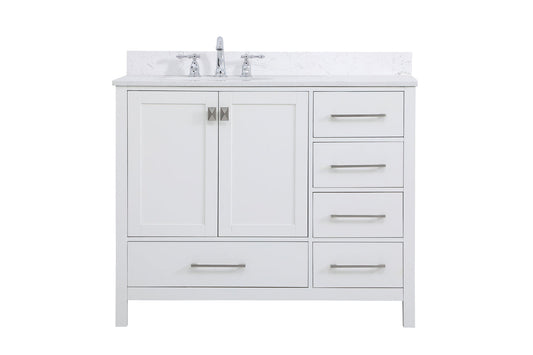 42 inch Single Bathroom Vanity in White with Backsplash