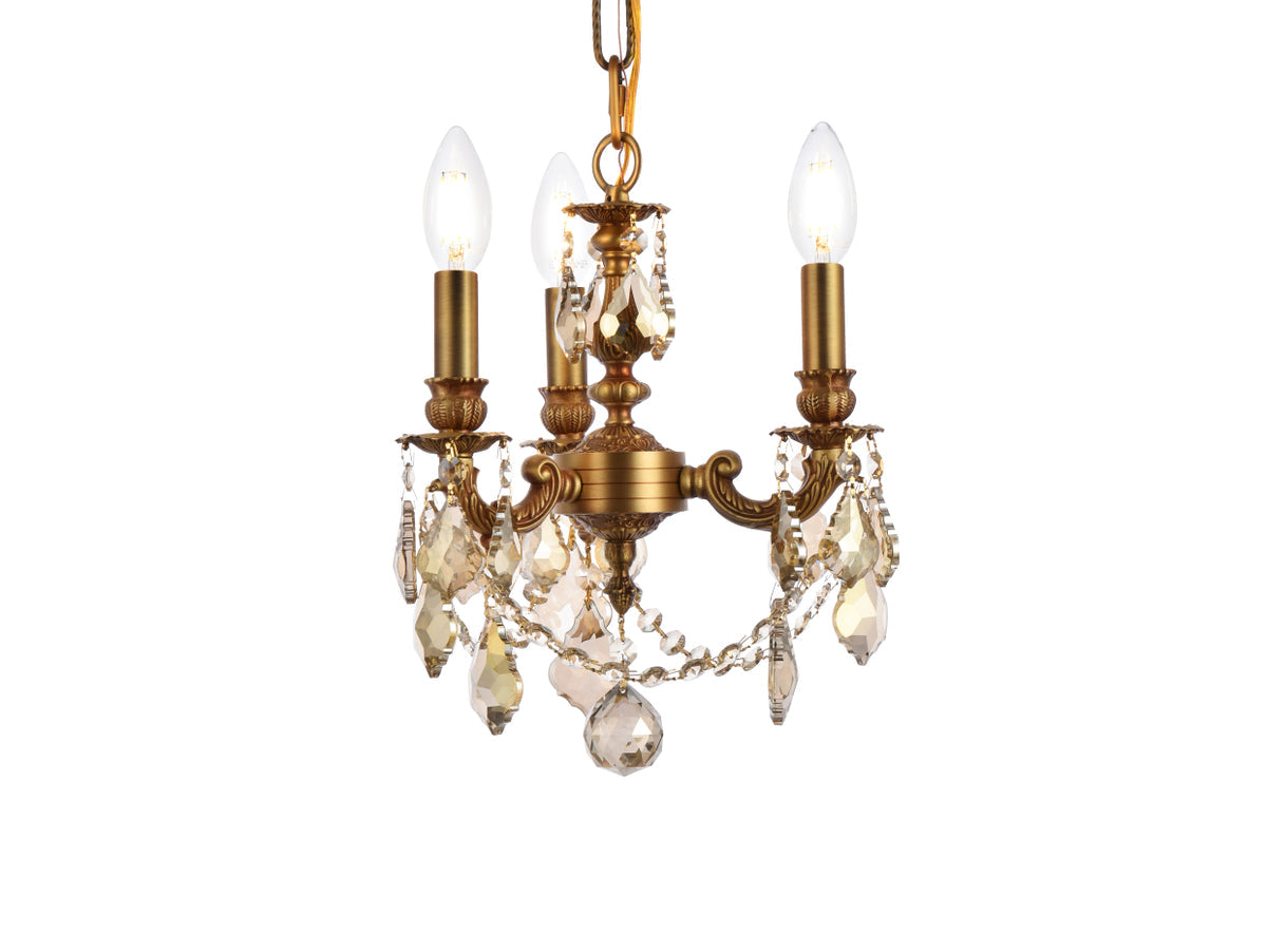 Lillie 3 light French Gold Pendant Golden Teak (Smoky) Royal Cut Crystal
