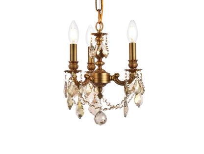 Lillie 3 light French Gold Pendant Golden Teak (Smoky) Royal Cut Crystal