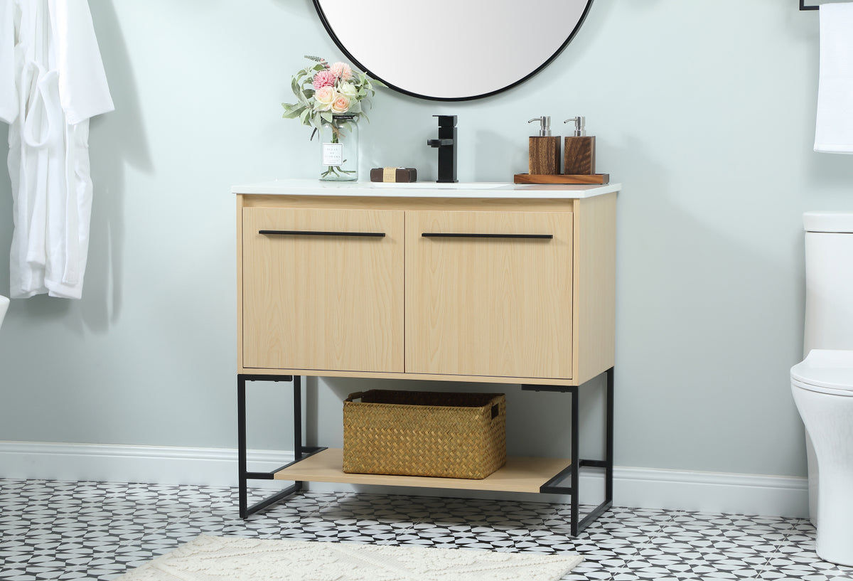 36 inch Single bathroom vanity in maple
