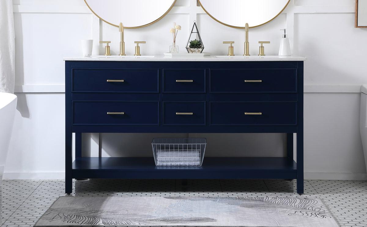 60 inch double bathroom vanity in blue