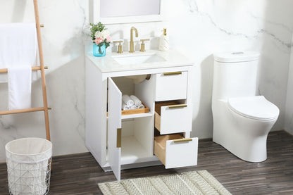 30 inch Single bathroom vanity in white with backsplash
