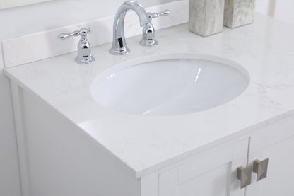 32 inch Single Bathroom Vanity in White with Backsplash