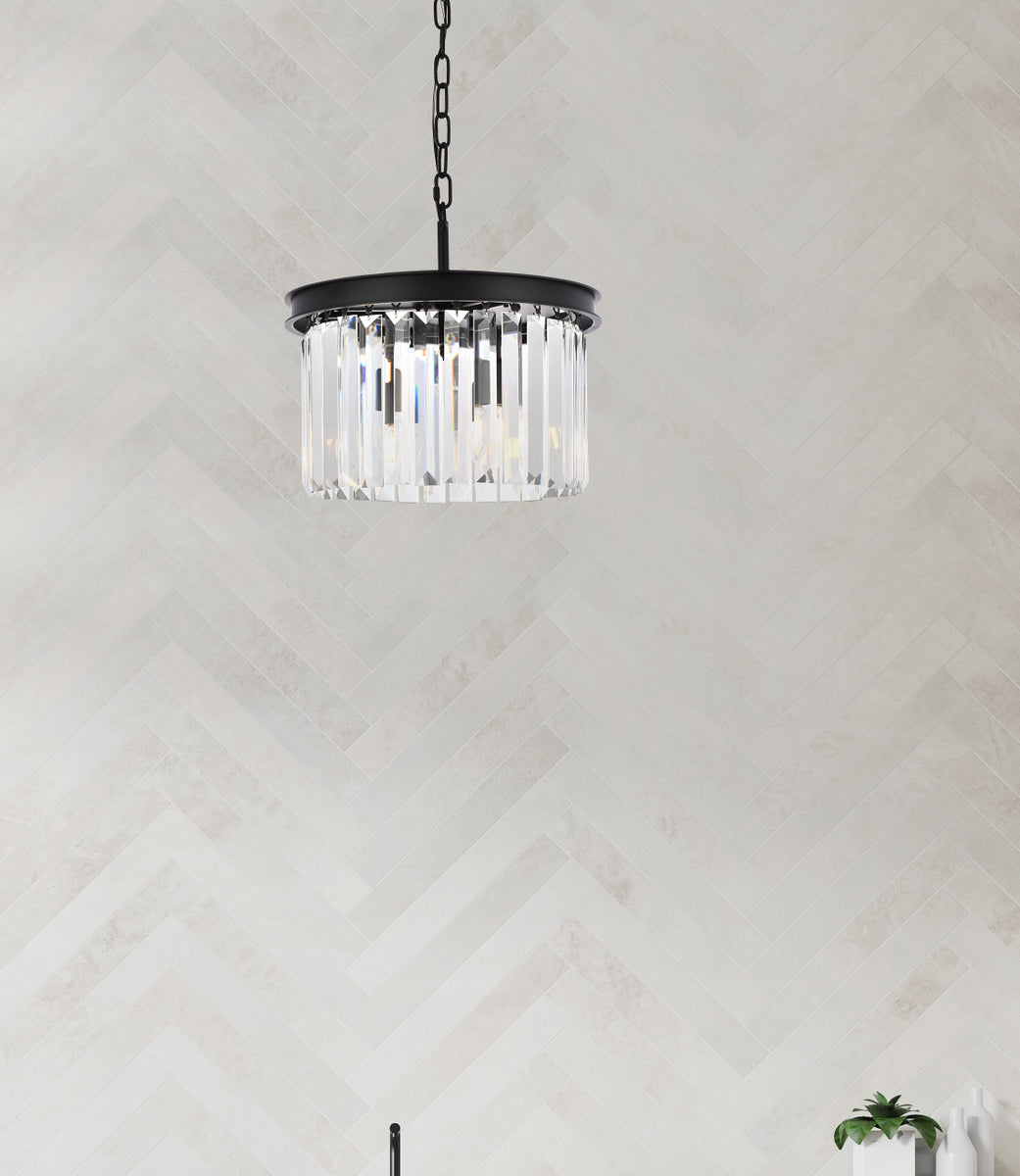 Sydney 3 light Matte Black Pendant Clear Royal Cut Crystal