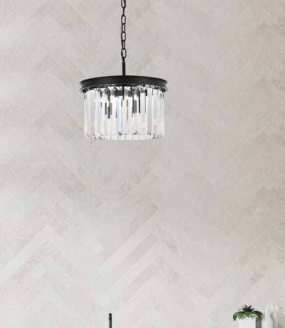 Sydney 3 light Matte Black Pendant Clear Royal Cut Crystal