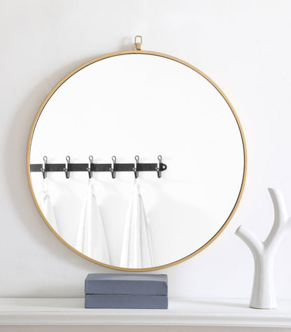 Metal frame Round Mirror with decorative hook 28 inch Brass finish