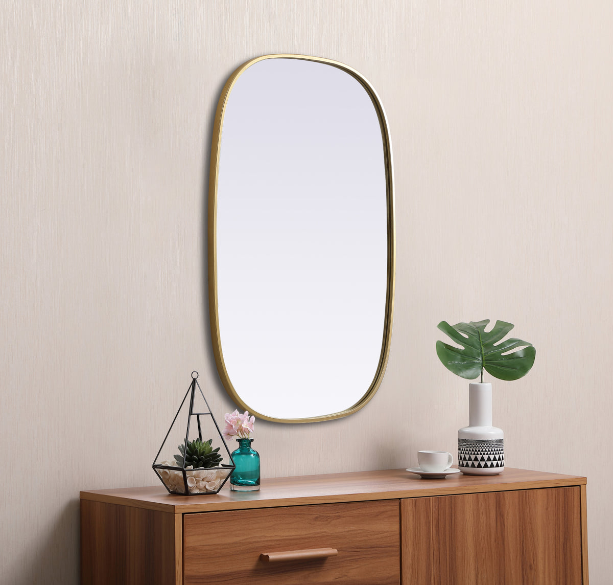 Metal Frame Oval Mirror 24x36 Inch in Brass