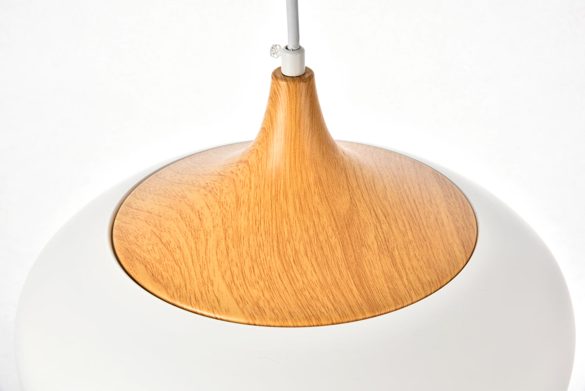 Nora Collection Pendant D11.5in H9in Lt:1 frosted white and natural wood finish