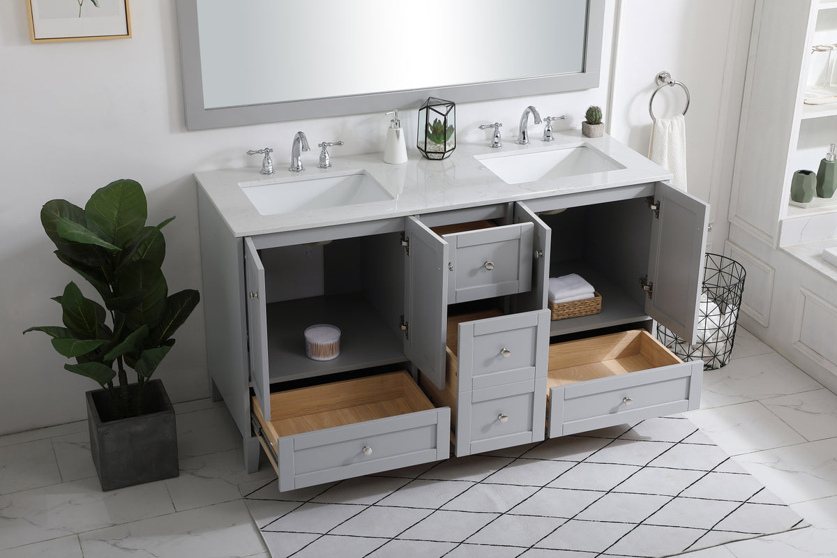 60 inch Double Bathroom Vanity in Grey