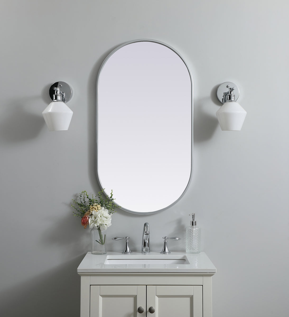Metal Frame Oval Mirror 20x36 Inch in Silver