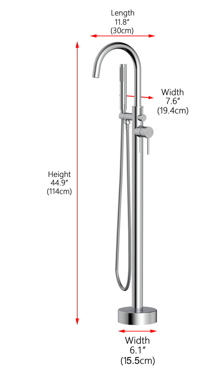 Steven Floor Mounted Roman Tub Faucet with Handshower in Chrome