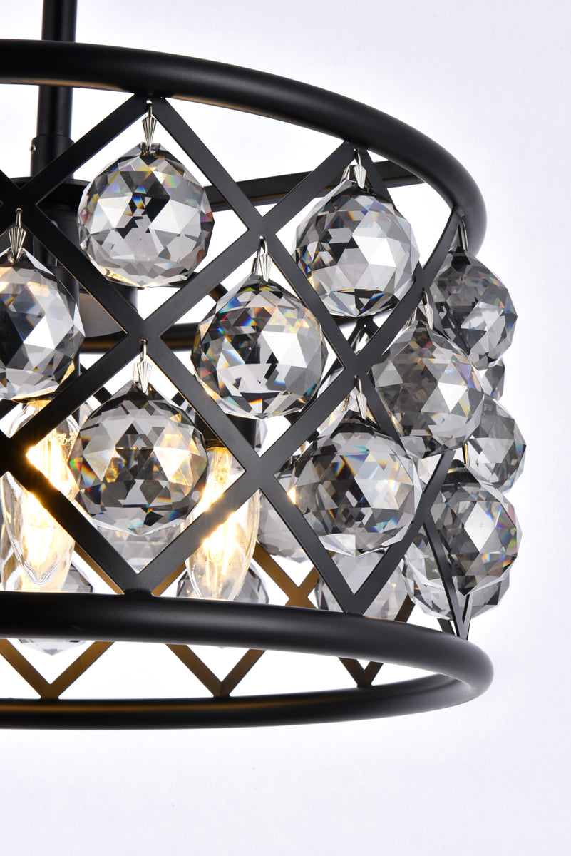 Madison 4 light Matte Black Pendant Silver Shade (Grey) Royal Cut Crystal