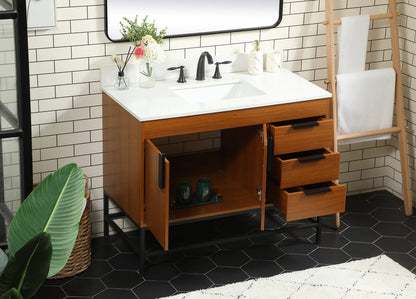 42 inch Single bathroom vanity in teak with backsplash