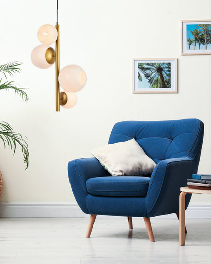 Wells 18 inch pendant in brass with white shade