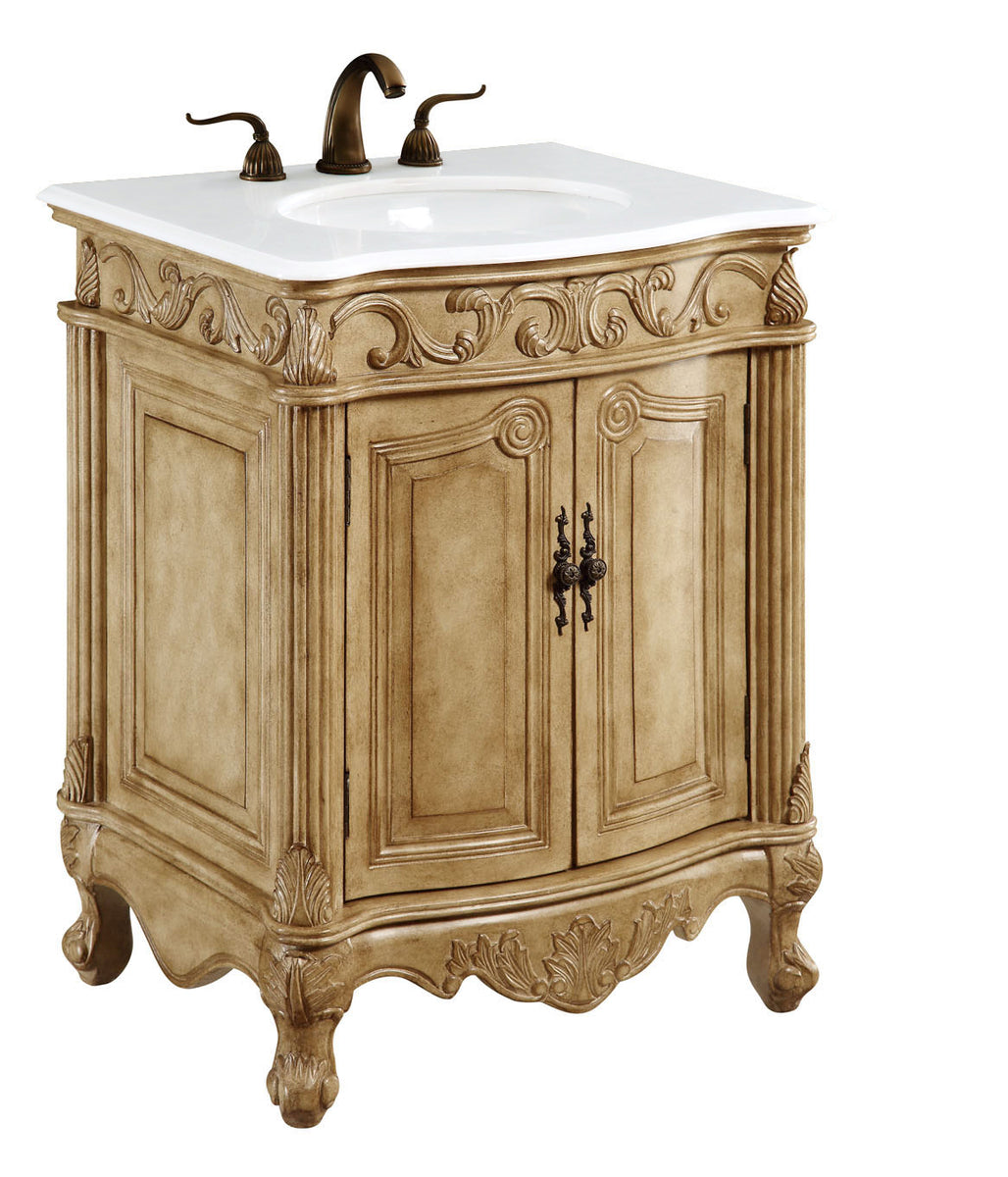 27 inch Single Bathroom vanity in Antique Beige with ivory white engineered marble