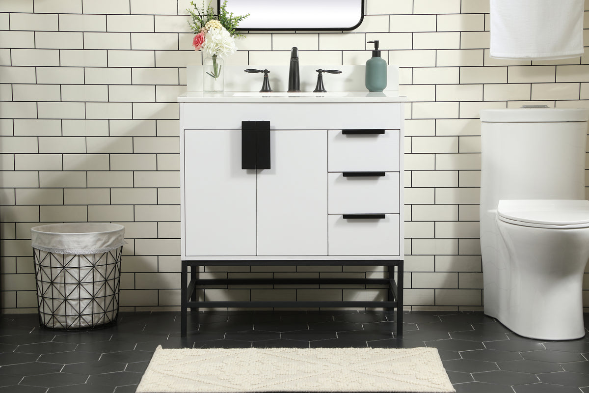 32 inch Single bathroom vanity in white with backsplash