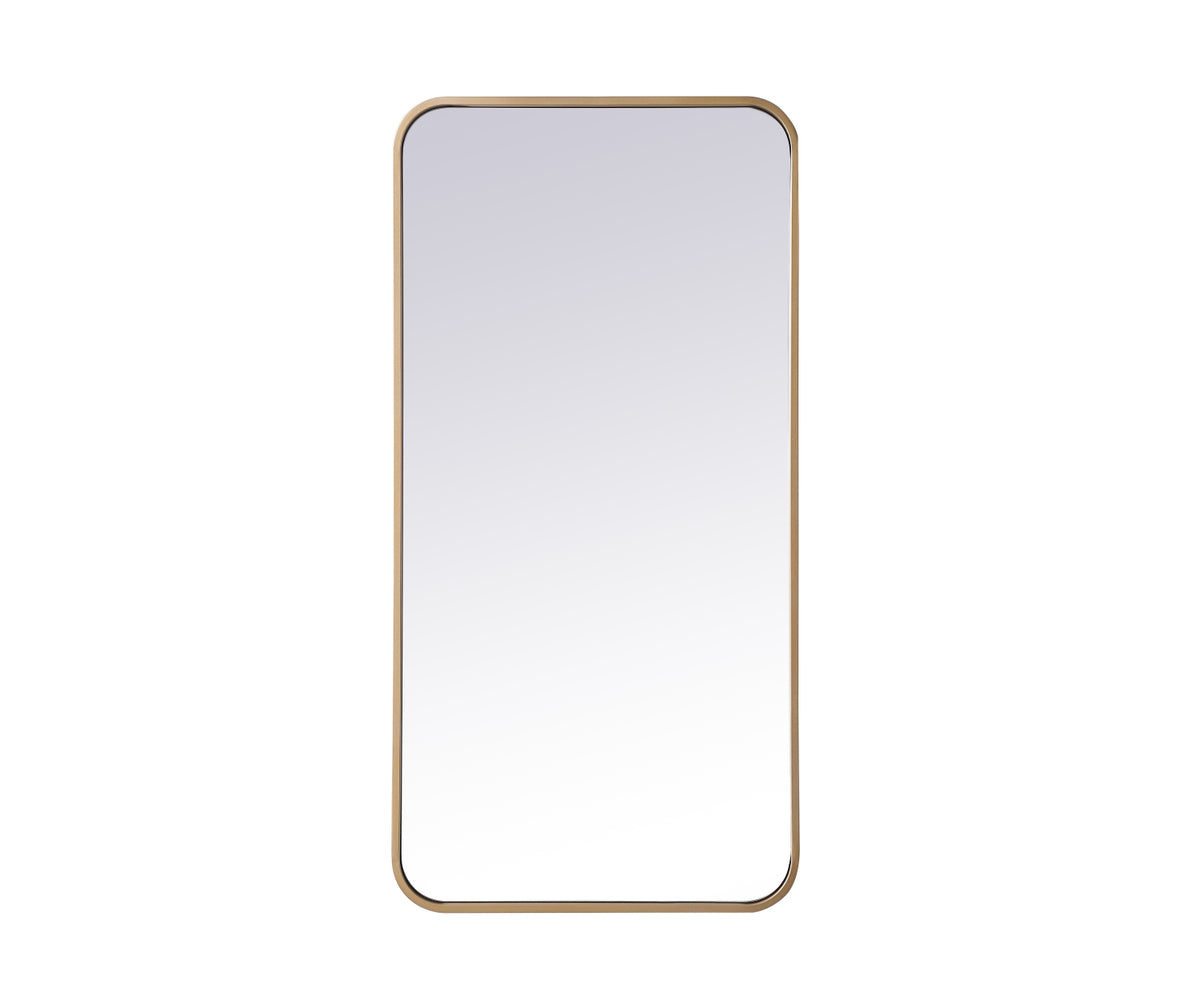 Soft corner metal rectangular mirror 18x36 inch in Brass