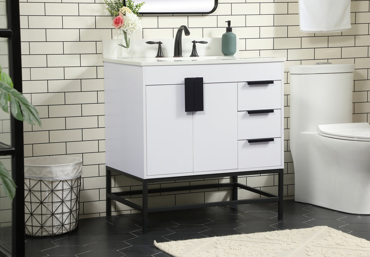 32 inch Single bathroom vanity in white with backsplash