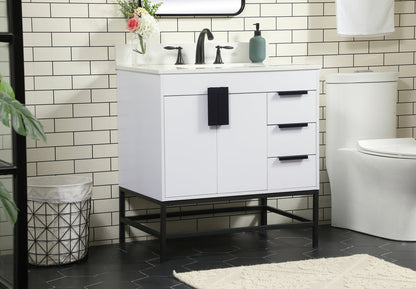 32 inch Single bathroom vanity in white with backsplash