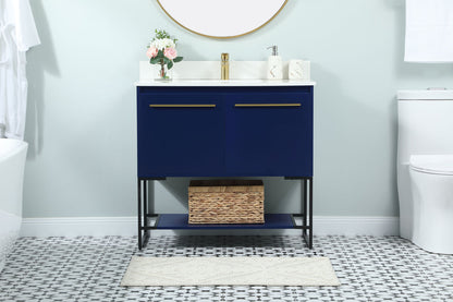 36 inch Single bathroom vanity in blue with backsplash
