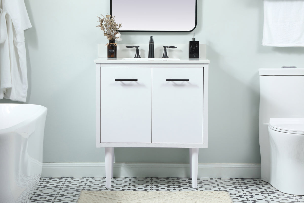 30 inch Single bathroom vanity in white with backsplash
