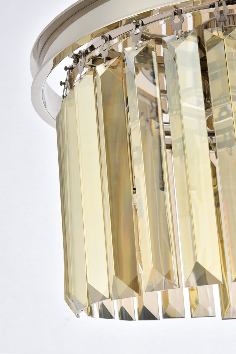 Sydney 3 light polished nickel Pendant Golden Teak (Smoky) Royal Cut Crystal