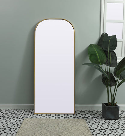 Metal Frame Arch Full Length Mirror 28x66 Inch in Brass