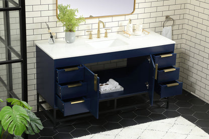 60 inch Single bathroom vanity in blue