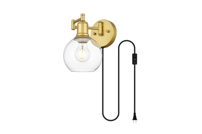 Caspian 1 light Brass and Clear swing arm plug in wall sconce